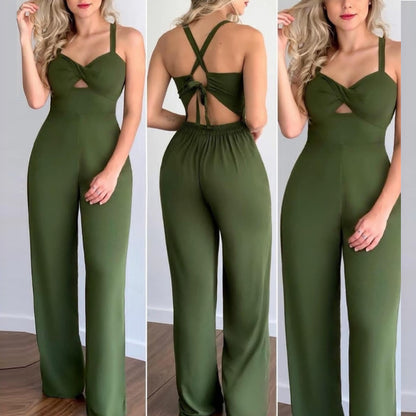 Green Hollowed Pull Up Jumpsuit