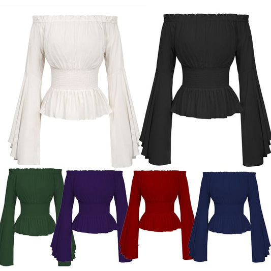 Retro Gothic Off-Shoulder Chemise: Victorian Peasant Blouse