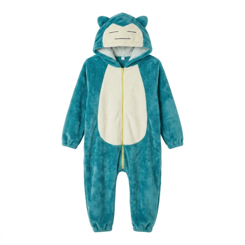 Snorlax Onesie Unisex Fleece Warm Cozy Zipper Hooded Romper Perfect for Party Cosplay Dress Up Role Play Gift Set