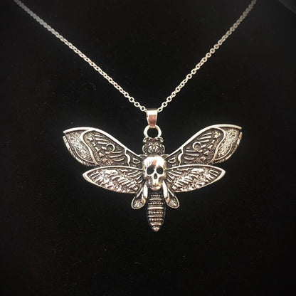 Death Moth Skull Necklace Gothic Butterfly Pendant 18 Inch Silver Chain Emo Goth