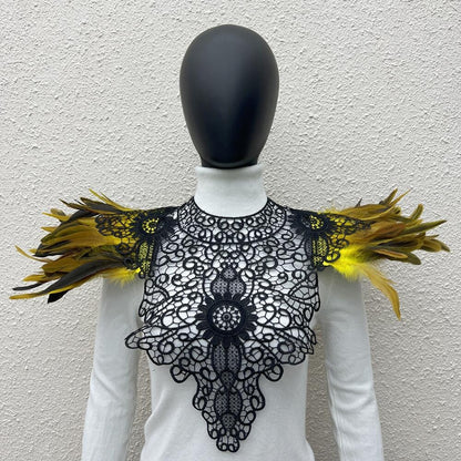 Lace Noir: Gothic Feather Shawl with Intricate Embroidery