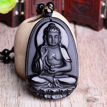 Black Obsidian Lucky Buddha Amulet