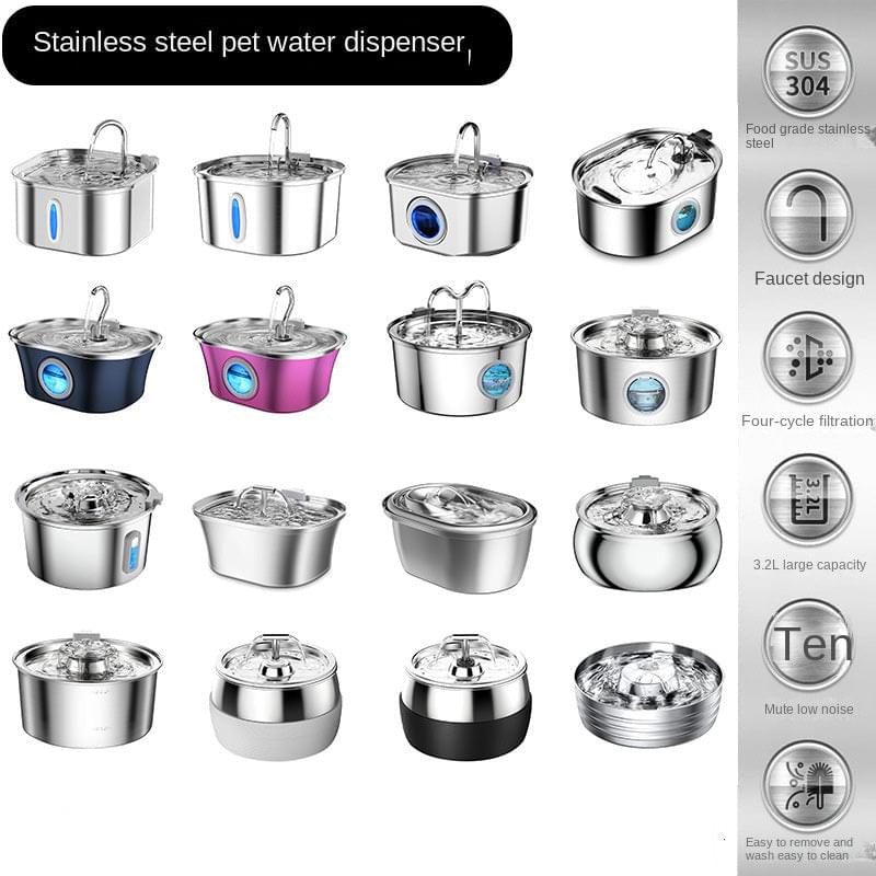 Stainless Steel Smart Pet Water Dispenser with Automatic Circulation and Filtration, Large Capacity Feeder for Cats and Dogs.