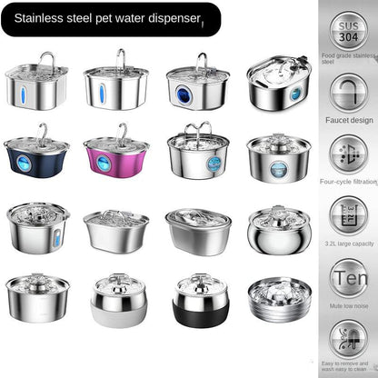 Stainless Steel Smart Pet Water Dispenser with Automatic Circulation and Filtration, Large Capacity Feeder for Cats and Dogs.