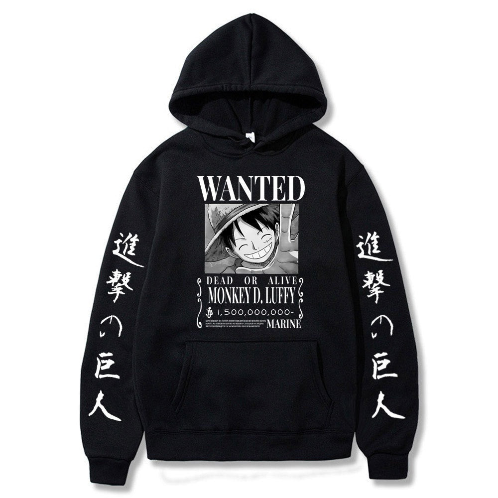 Wanted Captain: Monkey D. Luffy Fleece Pullover One Piece Sweatshirt Hoodie