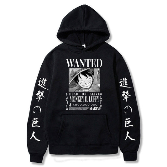 Wanted Captain: Monkey D. Luffy Fleece Pullover One Piece Sweatshirt Hoodie