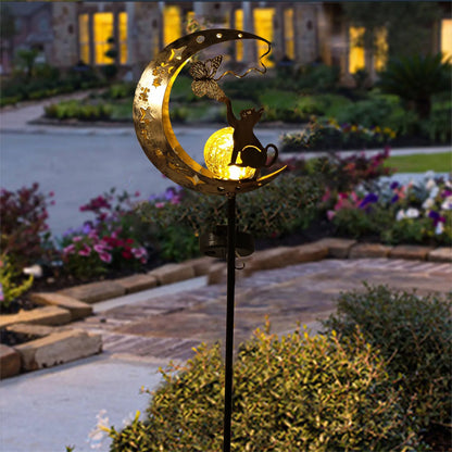Cat Moon Solar Garden Lamp – Outdoor Iron Decorative Light with Auto Sensor