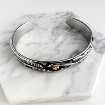 Eagle & Feather Medieval Stainless Steel Cuff Bracelets: Viking Inspired Fashion Jewelry