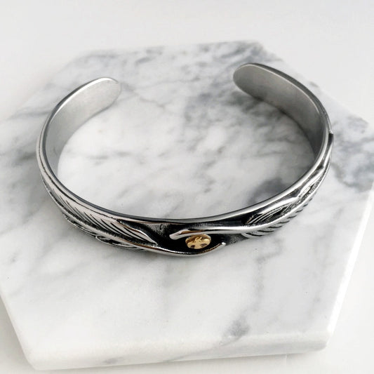 Eagle & Feather Medieval Stainless Steel Cuff Bracelets: Viking Inspired Fashion Jewelry