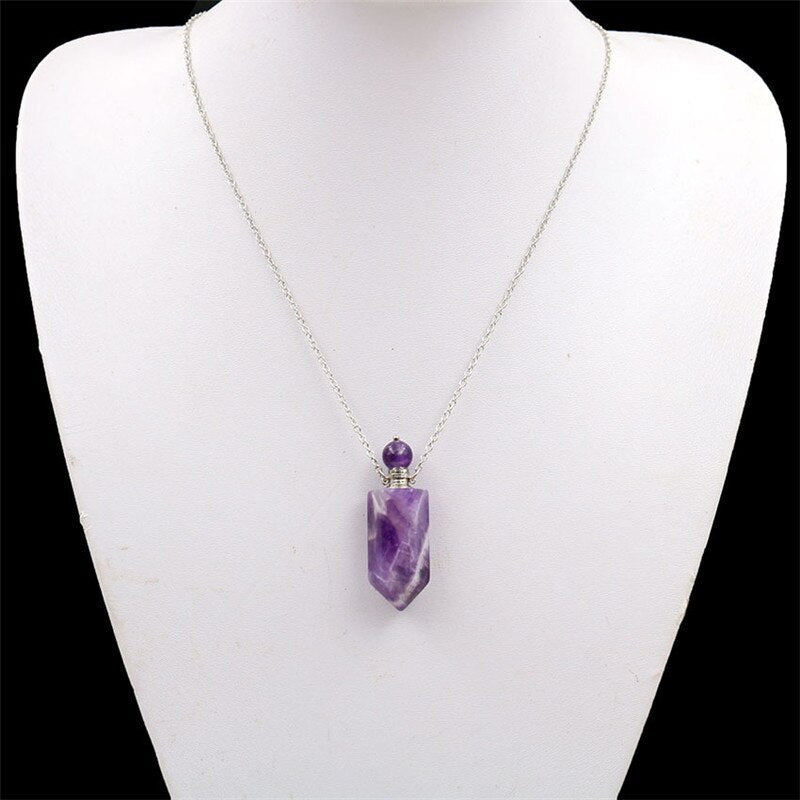 Perfume Bottle Pendant Necklace - Various Natural Crystals