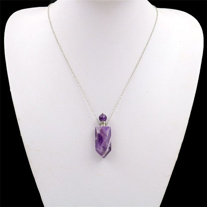 Perfume Bottle Pendant Necklace - Various Natural Crystals