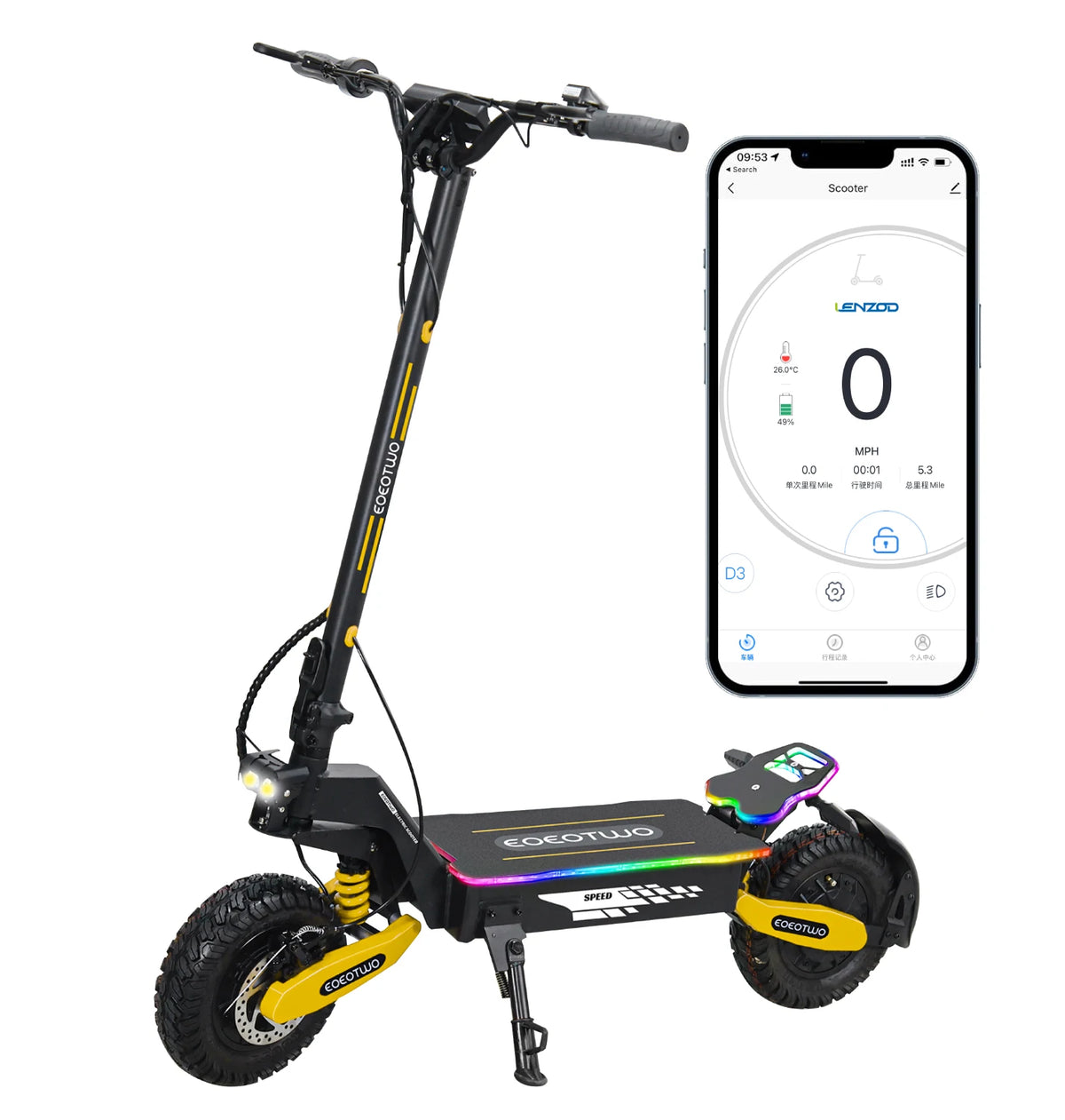 LED Electric Scooter 2400W Dual Motors 52V23AH Battery E Scooter Adult Hydraulic Brake 11'' Off-Road Tires With APP