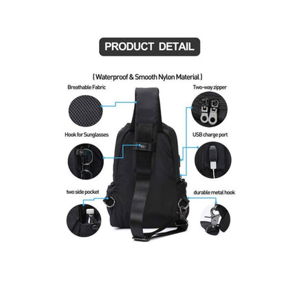 Urban Essentials Sleek Black Cross Shoulder Strap Pack with USB Capabilities Cross Chest Bag