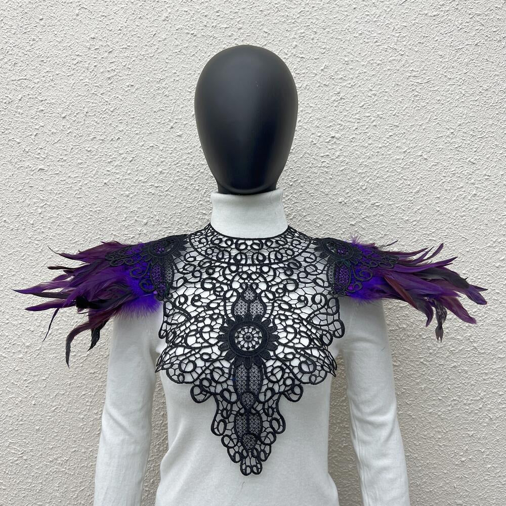 Lace Noir: Gothic Feather Shawl with Intricate Embroidery
