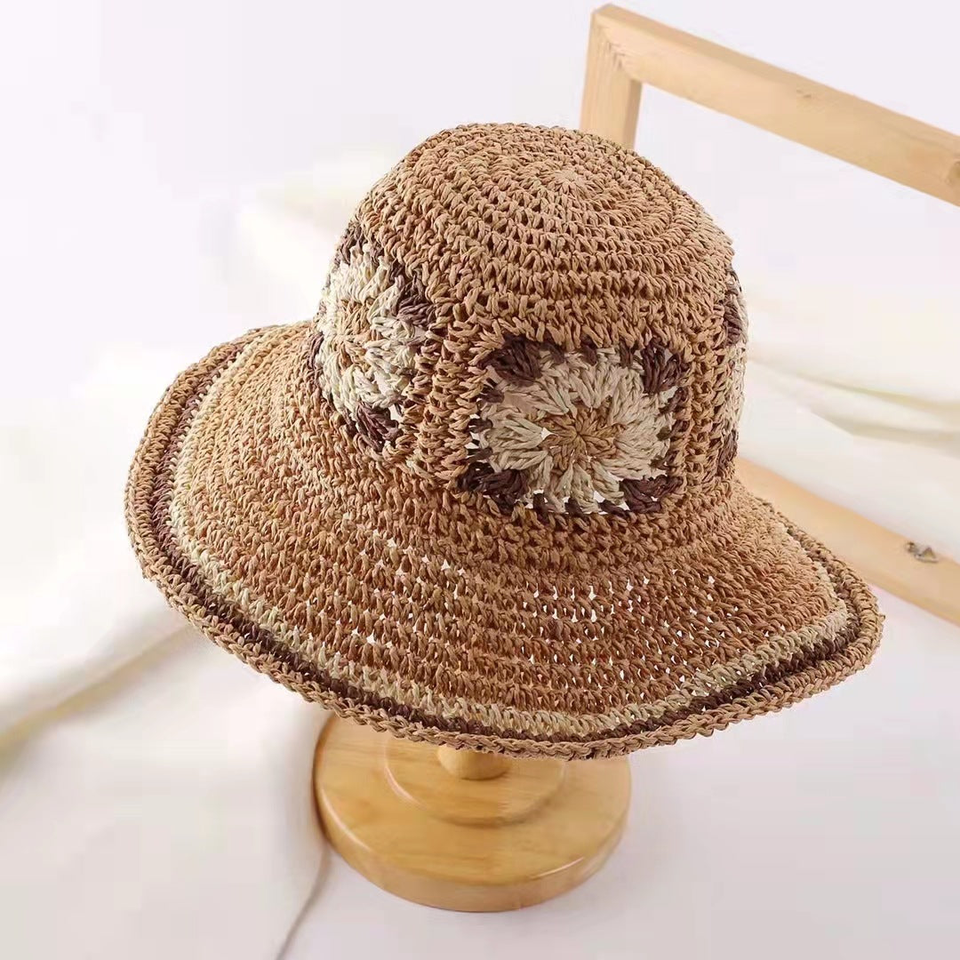 Boho Breeze: Women's Crochet Straw Beach Sunshade Hat