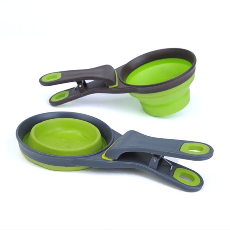 Multifunctional Folding Silicone Dog Bowl Portable Pet Food Container Measuring Cup, Spoon & Storage