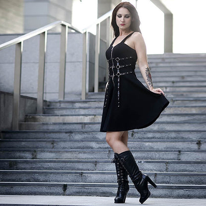 Grunge Harajuku Web Zipper Black Mini Dress