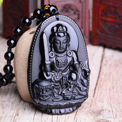 Black Obsidian Lucky Buddha Amulet