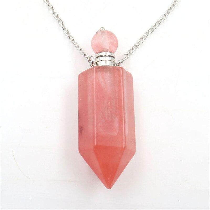 Perfume Bottle Pendant Necklace - Various Natural Crystals