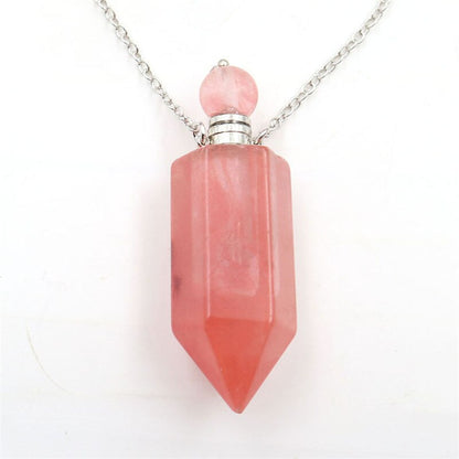 Perfume Bottle Pendant Necklace - Various Natural Crystals