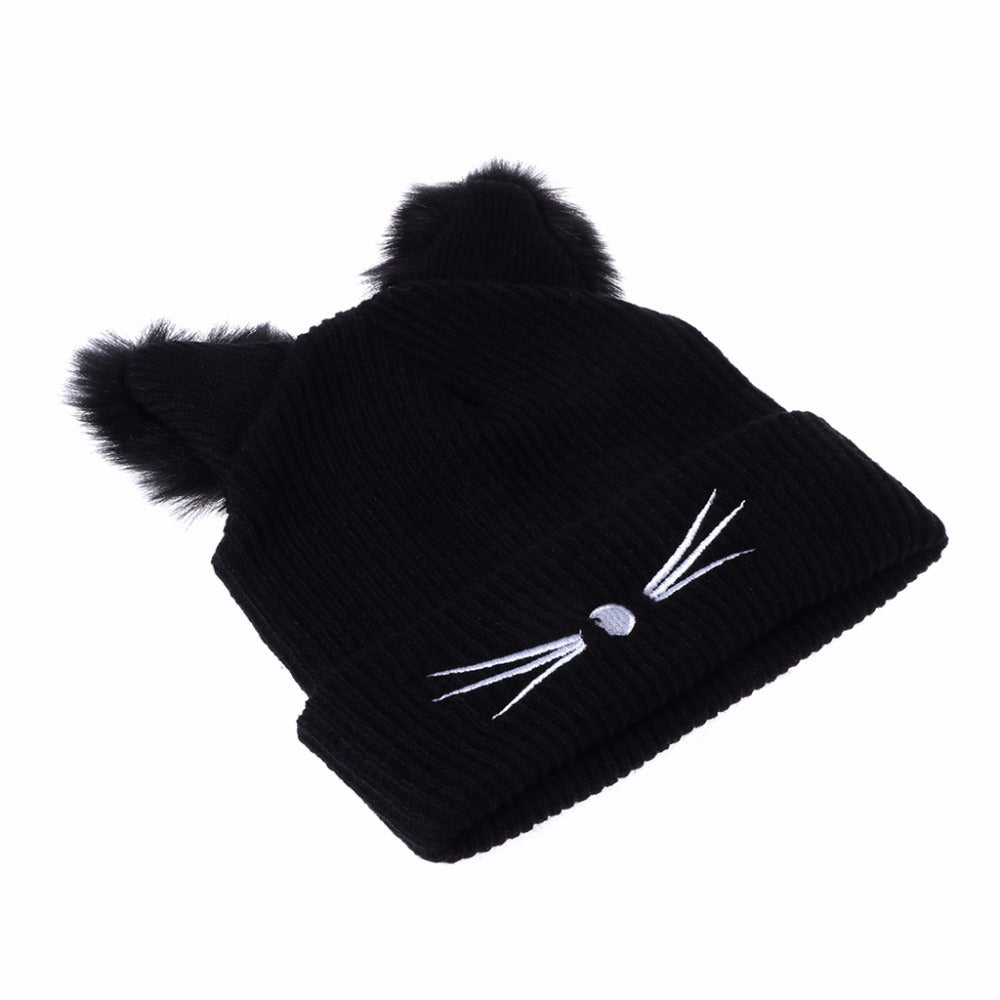 Feline Elegance: Women's Knitted Cat Ears Winter Hat