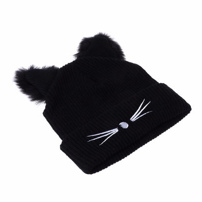 Feline Elegance: Women's Knitted Cat Ears Winter Hat