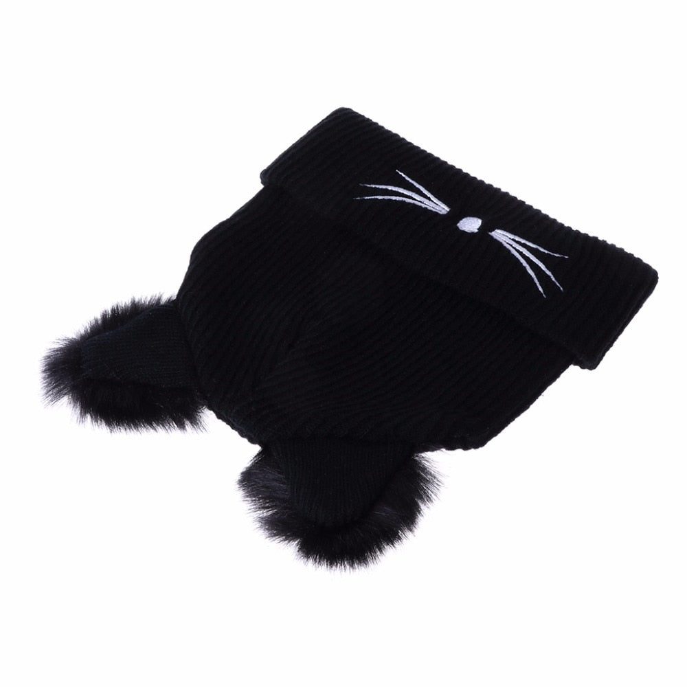 Feline Elegance: Women's Knitted Cat Ears Winter Hat