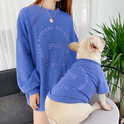 Embroidered Pet Duo: Matching Long-Sleeved T-Shirts