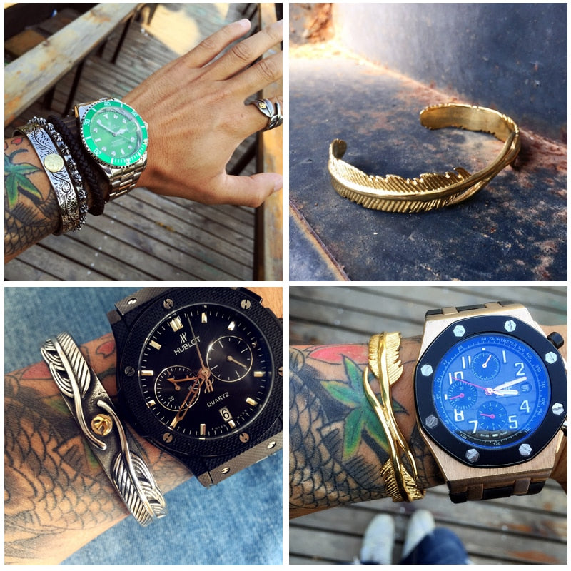 Eagle & Feather Medieval Stainless Steel Cuff Bracelets: Viking Inspired Fashion Jewelry