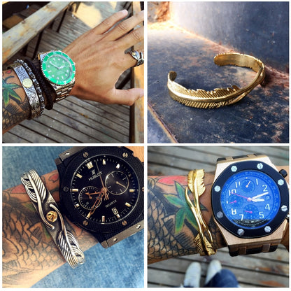 Eagle & Feather Medieval Stainless Steel Cuff Bracelets: Viking Inspired Fashion Jewelry