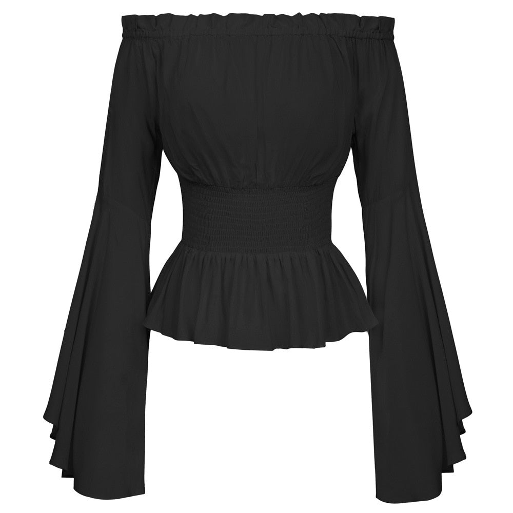 Retro Gothic Off-Shoulder Chemise: Victorian Peasant Blouse