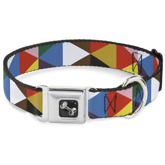 Dog Bone Seatbelt Buckle Collar - Geometric Triangle Blocks Multi Color