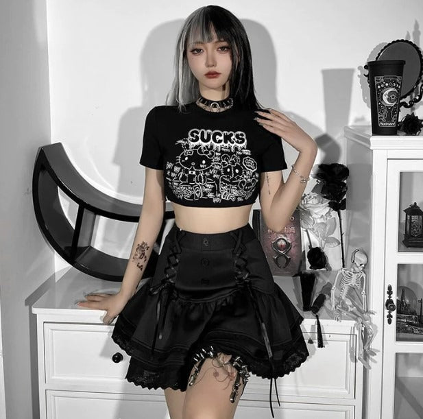 Gothic Cute Kitty Short Sleeve Shirt