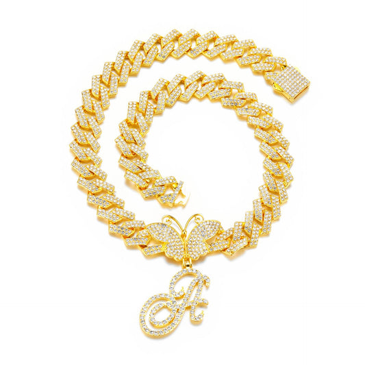 Cuban Link w/ Custom Butterfly Letter Pendant