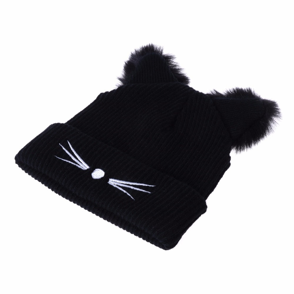 Feline Elegance: Women's Knitted Cat Ears Winter Hat