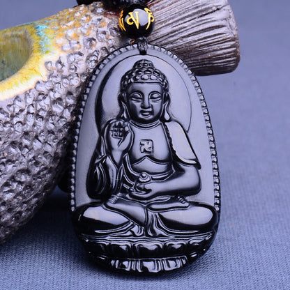 Black Obsidian Lucky Buddha Amulet