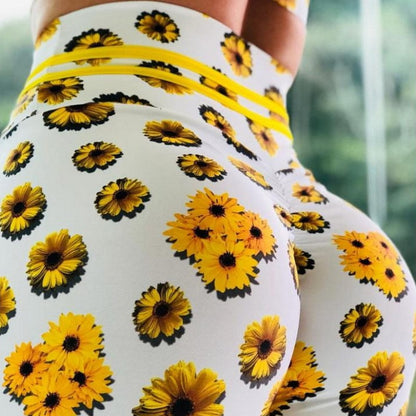 High Waist Breathable Workout Leggings Sunflower Design