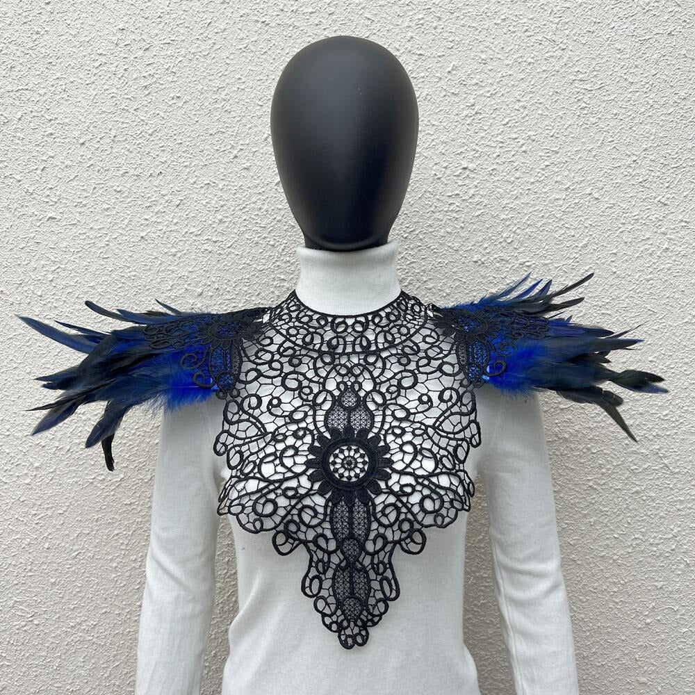 Lace Noir: Gothic Feather Shawl with Intricate Embroidery