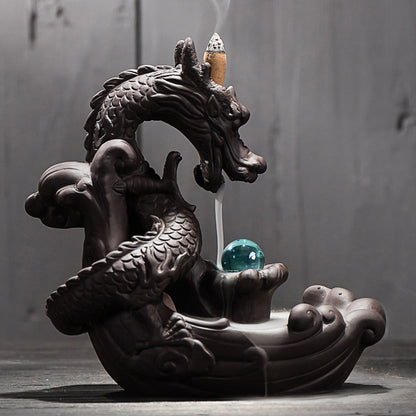 Lucky Dragon - Backflow Incense Burner w/ Crystal Ball + Incense Cones