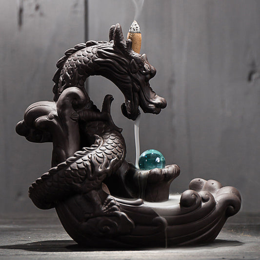 Lucky Dragon - Backflow Incense Burner w/ Crystal Ball + Incense Cones
