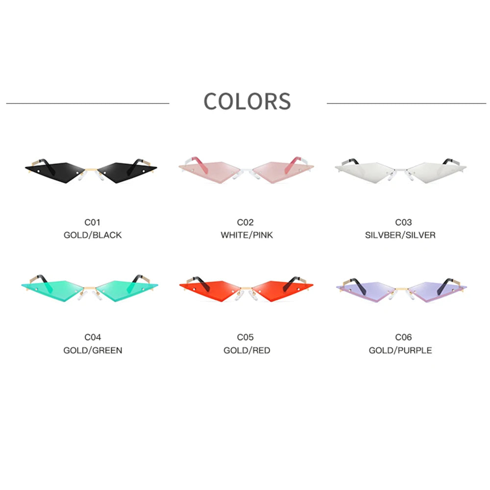 Diamond Shape Rimless Sunglasses for Women - UV400 Narrow Frame Trendy Streetwear Eyewear