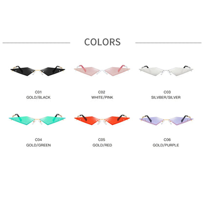 Diamond Shape Rimless Sunglasses for Women - UV400 Narrow Frame Trendy Streetwear Eyewear