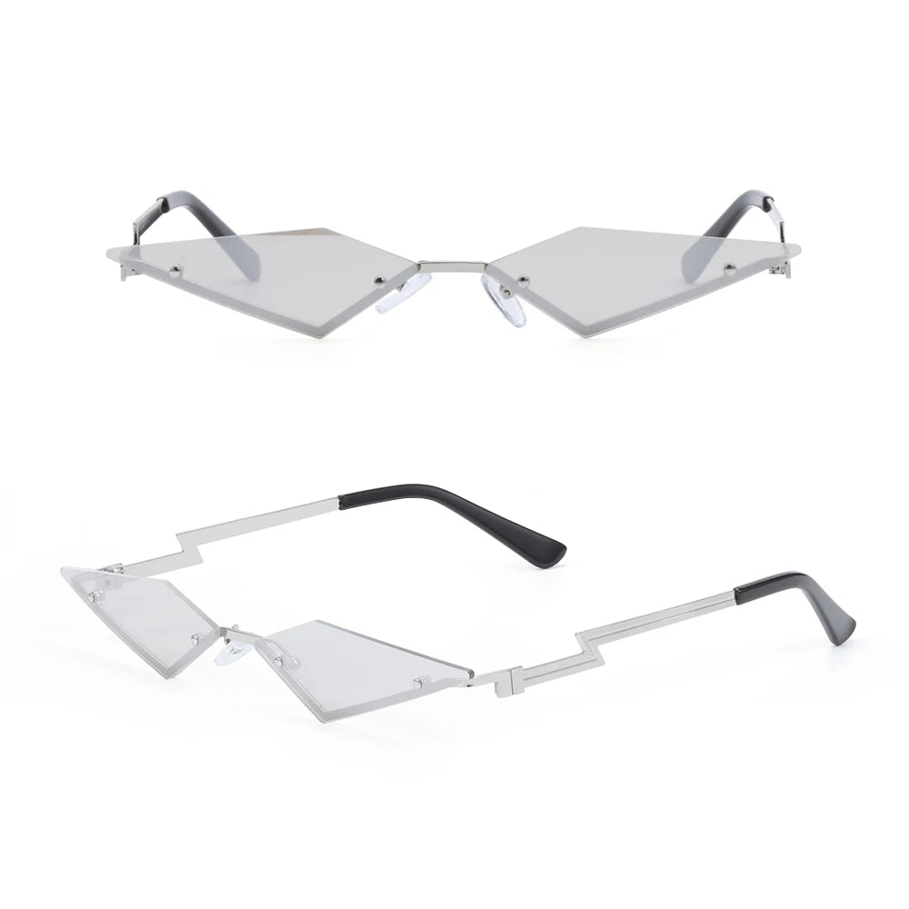 Diamond Shape Rimless Sunglasses for Women - UV400 Narrow Frame Trendy Streetwear Eyewear