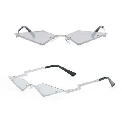 Diamond Shape Rimless Sunglasses for Women - UV400 Narrow Frame Trendy Streetwear Eyewear