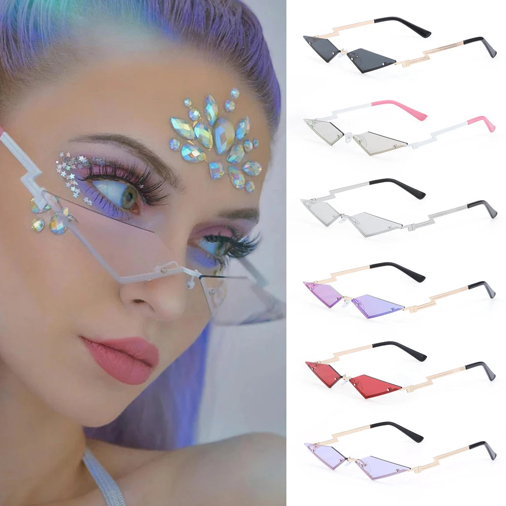 Diamond Shape Rimless Sunglasses for Women - UV400 Narrow Frame Trendy Streetwear Eyewear