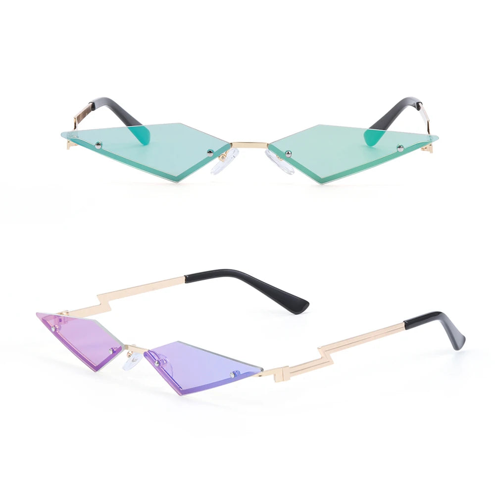 Diamond Shape Rimless Sunglasses for Women - UV400 Narrow Frame Trendy Streetwear Eyewear