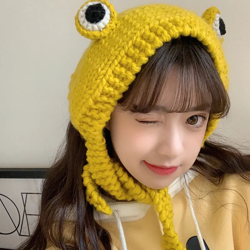 Ribbit Chic: Crochet Knitted Women's Frog Hood