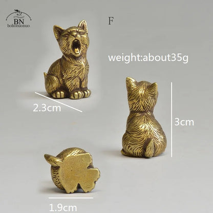 Brass Cat Figurines Miniature Desktop Ornaments Small Animal Tea Pet Home Decor