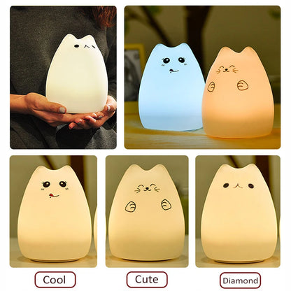 Soft Silicone Cat Night Light – 7-Color Touch Sensor LED Lamp for Kids & Baby Bedrooms