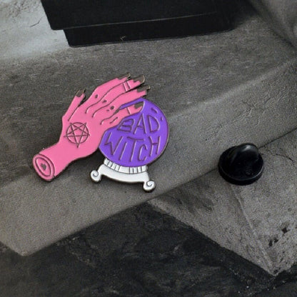 Bad Witch & Black Cat Skull Pin